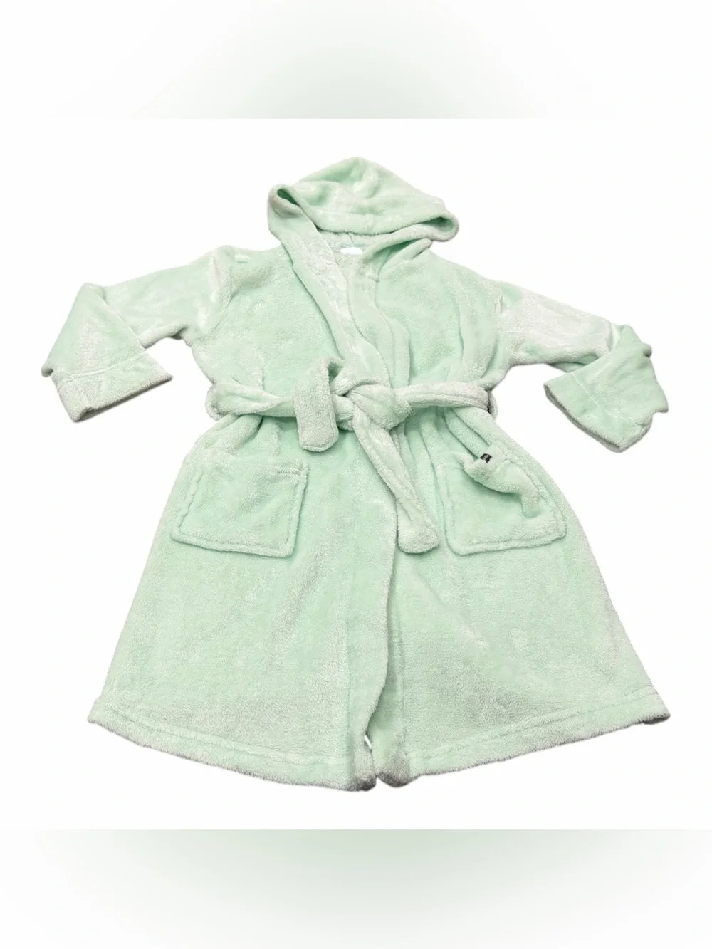 Eddie Bauer Plush Robe Kids Size Small 7/8 Green Hooded Long Sleeve Super Soft